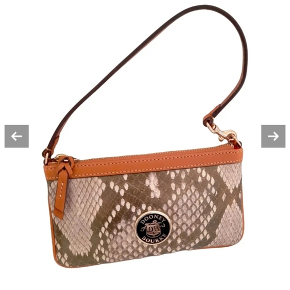 Dooney & Bourke Handbags - Dooney & Bourke Leather Snake Print Wristlet in Pale Metallic Olive Green